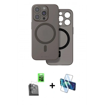 MARSİLYAN™- iPhone 16 Pro Max Kılıf Çekirdek Klasik - Siyah 3D Antistatik Seramik Nano Ekran Koruyucu + Raze Metal Kamera Lens - SH