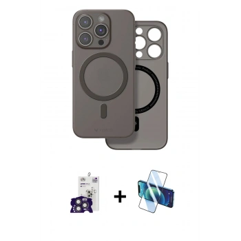 MARSİLYAN™- iPhone 16 Pro Max Kılıf Çekirdek Klasik - Siyah 3D Antistatik Seramik Nano Ekran Koruyucu + Bilvis Titan Kamera Lens - TMGI