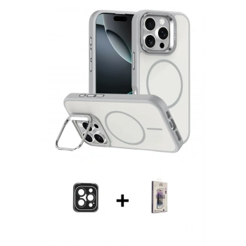 MARSİLYAN™- iPhone 16 Pro Max Kılıf Çekirdek Klasik - Siyah Bilvis 3D Cam Ekran Koruyucu + PVD Metal Kamera Lens - SH
