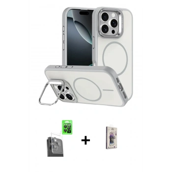 MARSİLYAN™- iPhone 16 Pro Max Kılıf Çekirdek Klasik - Siyah Bilvis 3D Cam Ekran Koruyucu + Raze Metal Kamera Lens - SH
