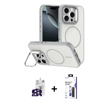 MARSİLYAN™- iPhone 16 Pro Max Kılıf Çekirdek Klasik - Siyah Bilvis 3X AR Hayalet Cam Ekran Koruyucu + Bilvis Titan Kamera Lens - TMGI
