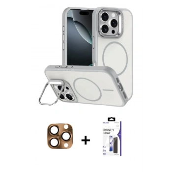 MARSİLYAN™- iPhone 16 Pro Max Kılıf Çekirdek Klasik - Siyah Bilvis 3X AR Hayalet Cam Ekran Koruyucu + Pers Alüminyum Kamera Lens - CLTM