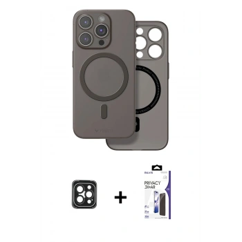 MARSİLYAN™- iPhone 16 Pro Max Kılıf Çekirdek Klasik - Siyah Bilvis 3X AR Hayalet Cam Ekran Koruyucu + PVD Metal Kamera Lens - SH