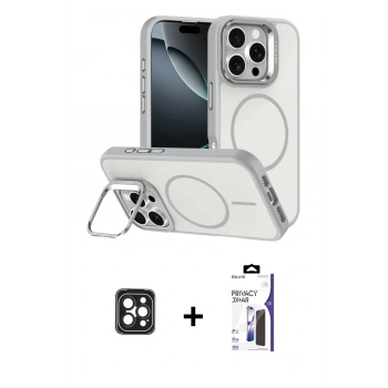 MARSİLYAN™- iPhone 16 Pro Max Kılıf Çekirdek Klasik - Siyah Bilvis 3X AR Hayalet Cam Ekran Koruyucu + PVD Metal Kamera Lens - SH