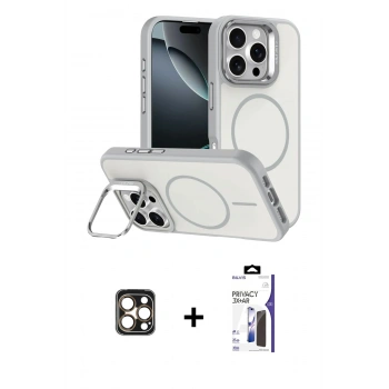 MARSİLYAN™- iPhone 16 Pro Max Kılıf Çekirdek Klasik - Siyah Bilvis 3X AR Hayalet Cam Ekran Koruyucu + PVD Metal Kamera Lens - GD