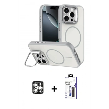 MARSİLYAN™- iPhone 16 Pro Max Kılıf Çekirdek Klasik - Siyah Bilvis 3X AR Hayalet Cam Ekran Koruyucu + PVD Metal Kamera Lens - GS