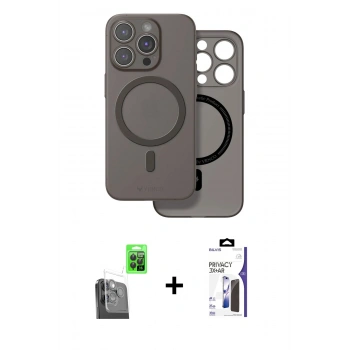 MARSİLYAN™- iPhone 16 Pro Max Kılıf Çekirdek Klasik - Siyah Bilvis 3X AR Hayalet Cam Ekran Koruyucu + Raze Metal Kamera Lens - SH