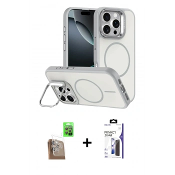 MARSİLYAN™- iPhone 16 Pro Max Kılıf Çekirdek Klasik - Siyah Bilvis 3X AR Hayalet Cam Ekran Koruyucu + Raze Metal Kamera Lens - CLTM