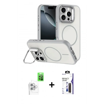 MARSİLYAN™- iPhone 16 Pro Max Kılıf Çekirdek Klasik - Siyah Bilvis 3X AR Hayalet Cam Ekran Koruyucu + Raze Metal Kamera Lens - BZ