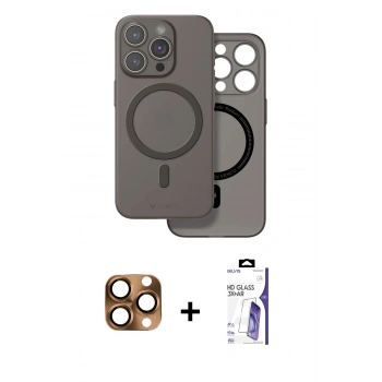 MARSİLYAN™- iPhone 16 Pro Max Kılıf Çekirdek Klasik - Siyah Bilvis 3X AR HD Cam Ekran Koruyucu + Pers Alüminyum Kamera Lens - CLTM