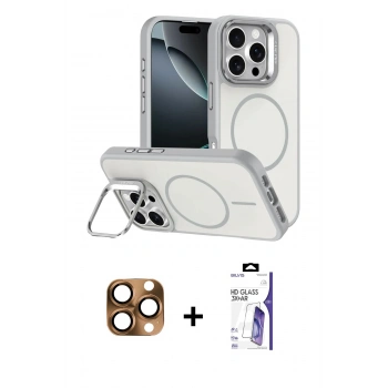 MARSİLYAN™- iPhone 16 Pro Max Kılıf Çekirdek Klasik - Siyah Bilvis 3X AR HD Cam Ekran Koruyucu + Pers Alüminyum Kamera Lens - CLTM