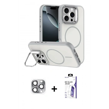MARSİLYAN™- iPhone 16 Pro Max Kılıf Çekirdek Klasik - Siyah Bilvis 3X AR HD Cam Ekran Koruyucu + Pers Alüminyum Kamera Lens - GI