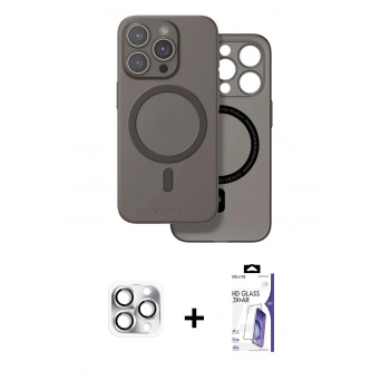 MARSİLYAN™- iPhone 16 Pro Max Kılıf Çekirdek Klasik - Siyah Bilvis 3X AR HD Cam Ekran Koruyucu + Pers Alüminyum Kamera Lens - GS