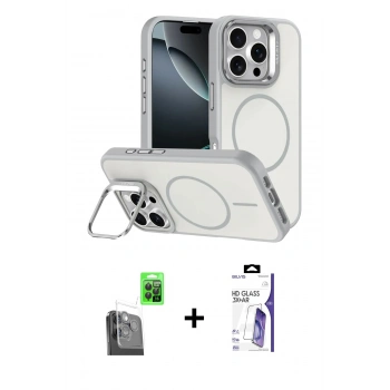 MARSİLYAN™- iPhone 16 Pro Max Kılıf Çekirdek Klasik - Siyah Bilvis 3X AR HD Cam Ekran Koruyucu + Raze Metal Kamera Lens - SH