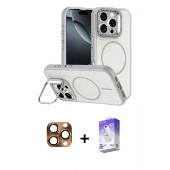 MARSİLYAN™- iPhone 16 Pro Max Kılıf Çekirdek Klasik - Siyah Bilvis 5in1 3D Magic Cam Ekran Koruyucu + Pers Alüminyum Kamera Lens - CLTM