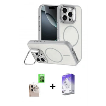 MARSİLYAN™- iPhone 16 Pro Max Kılıf Çekirdek Klasik - Siyah Bilvis 5in1 3D Magic Cam Ekran Koruyucu + Raze Metal Kamera Lens - NLGY
