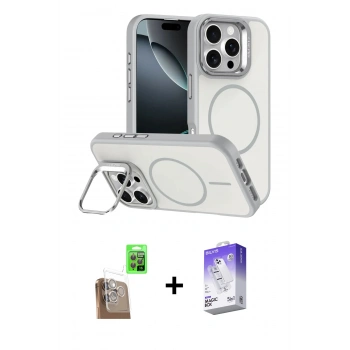 MARSİLYAN™- iPhone 16 Pro Max Kılıf Çekirdek Klasik - Siyah Bilvis 5in1 3D Magic Cam Ekran Koruyucu + Raze Metal Kamera Lens - CLTM
