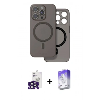 MARSİLYAN™- iPhone 16 Pro Max Kılıf Çekirdek Klasik - Siyah Bilvis 5in1 3D Magic Cam Ekran Koruyucu + Bilvis Titan Kamera Lens - SH