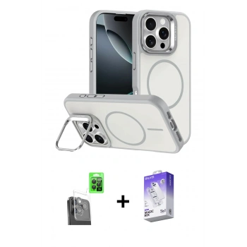 MARSİLYAN™- iPhone 16 Pro Max Kılıf Çekirdek Klasik - Siyah Bilvis 5in1 3D Magic Cam Ekran Koruyucu + Raze Metal Kamera Lens - SH