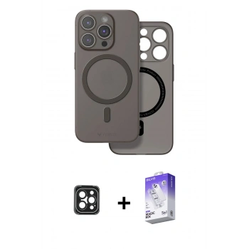 MARSİLYAN™- iPhone 16 Pro Max Kılıf Çekirdek Klasik - Siyah Bilvis 5in1 3D Magic Cam Ekran Koruyucu + PVD Metal Kamera Lens - SH