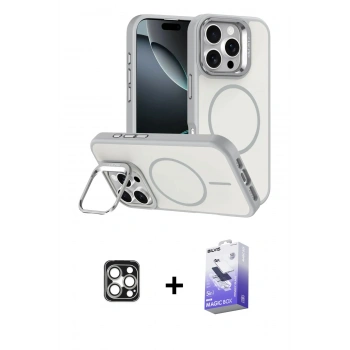 MARSİLYAN™- iPhone 16 Pro Max Kılıf Çekirdek Klasik - Siyah Bilvis 5in1 5D Magic Hayalet Cam Ekran Koruyucu + PVD Metal Kamera Lens - GS