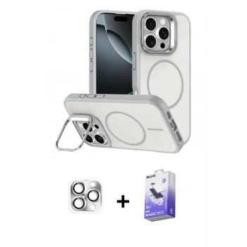 MARSİLYAN™- iPhone 16 Pro Max Kılıf Çekirdek Klasik - Siyah Bilvis 5in1 5D Magic Hayalet Cam Ekran Koruyucu + Pers Alüminyum Kamera Lens - GS