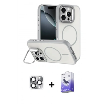MARSİLYAN™- iPhone 16 Pro Max Kılıf Çekirdek Klasik - Siyah Bilvis 5in1 5D Magic Hayalet Cam Ekran Koruyucu + Pers Alüminyum Kamera Lens - GI