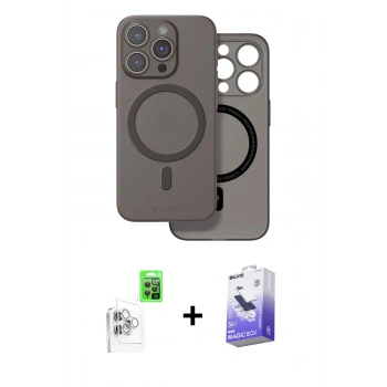 MARSİLYAN™- iPhone 16 Pro Max Kılıf Çekirdek Klasik - Siyah Bilvis 5in1 5D Magic Hayalet Cam Ekran Koruyucu + Raze Metal Kamera Lens - BZ