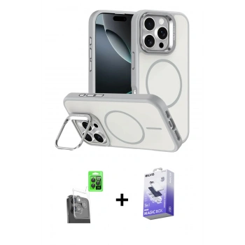 MARSİLYAN™- iPhone 16 Pro Max Kılıf Çekirdek Klasik - Siyah Bilvis 5in1 5D Magic Hayalet Cam Ekran Koruyucu + Raze Metal Kamera Lens - SH