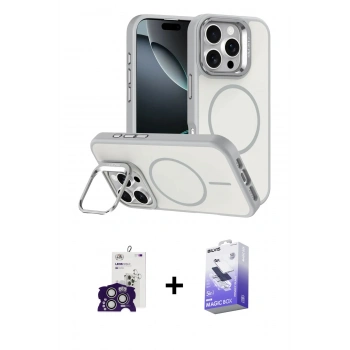 MARSİLYAN™- iPhone 16 Pro Max Kılıf Çekirdek Klasik - Siyah Bilvis 5in1 5D Magic Hayalet Cam Ekran Koruyucu + Bilvis Titan Kamera Lens - GS