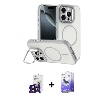 MARSİLYAN™- iPhone 16 Pro Max Kılıf Çekirdek Klasik - Siyah Bilvis 5in1 5D Magic Hayalet Cam Ekran Koruyucu + Bilvis Titan Kamera Lens - SH