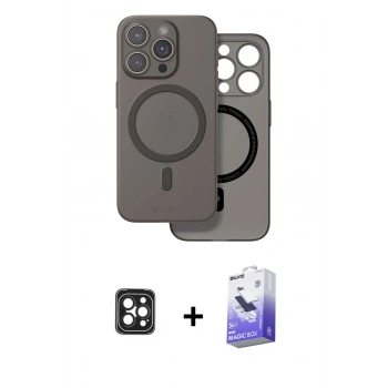 MARSİLYAN™- iPhone 16 Pro Max Kılıf Çekirdek Klasik - Siyah Bilvis 5in1 5D Magic Hayalet Cam Ekran Koruyucu + PVD Metal Kamera Lens - SH