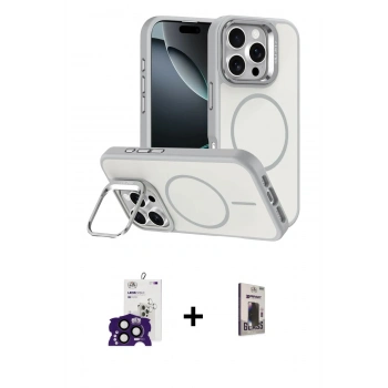 MARSİLYAN™- iPhone 16 Pro Max Kılıf Çekirdek Klasik - Siyah Bilvis Hayalet Cam Ekran Koruyucu + Bilvis Titan Kamera Lens - SH