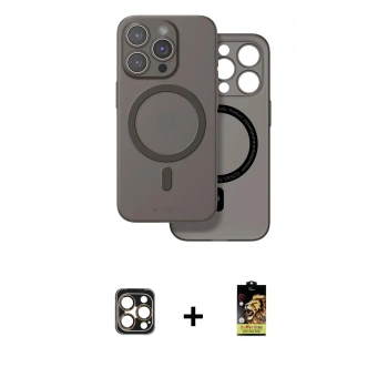 MARSİLYAN™- iPhone 16 Pro Max Kılıf Çekirdek Klasik - Siyah Buffer Cam Ekran Koruyucu + PVD Metal Kamera Lens - GD