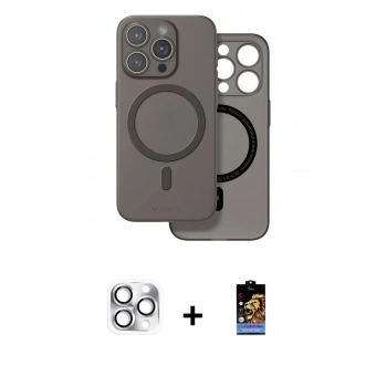 MARSİLYAN™- iPhone 16 Pro Max Kılıf Çekirdek Klasik - Siyah Buffer Hayalet Cam Ekran Koruyucu + Pers Alüminyum Kamera Lens - GS