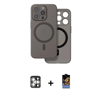 MARSİLYAN™- iPhone 16 Pro Max Kılıf Çekirdek Klasik - Siyah Buffer Hayalet Cam Ekran Koruyucu + PVD Metal Kamera Lens - GS