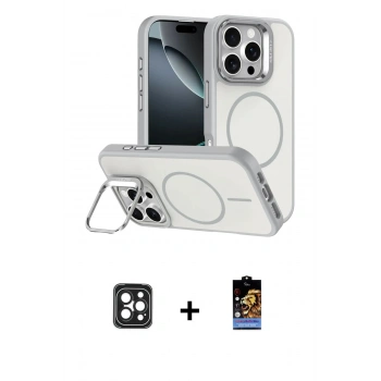 MARSİLYAN™- iPhone 16 Pro Max Kılıf Çekirdek Klasik - Siyah Buffer Hayalet Cam Ekran Koruyucu + PVD Metal Kamera Lens - SH
