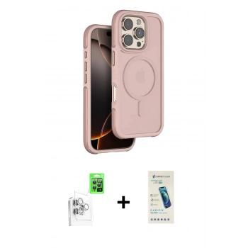MARSİLYAN™- iPhone 16 Pro Max Kılıf Çekirdek Minimal Prime - Şeffaf Pasifik Cam Ekran Koruyucu + Raze Metal Kamera Lens - BZ