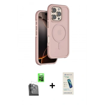 MARSİLYAN™- iPhone 16 Pro Max Kılıf Çekirdek Minimal Prime - Şeffaf Pasifik Cam Ekran Koruyucu + Raze Metal Kamera Lens - SH