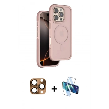 MARSİLYAN™- iPhone 16 Pro Max Kılıf Çekirdek Minimal Prime - Siyah 3D Antistatik Cam Ekran Koruyucu + Pers Alüminyum Kamera Lens - CLTM