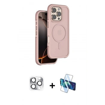 MARSİLYAN™- iPhone 16 Pro Max Kılıf Çekirdek Minimal Prime - Siyah 3D Antistatik Cam Ekran Koruyucu + Pers Alüminyum Kamera Lens - GS