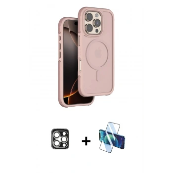MARSİLYAN™- iPhone 16 Pro Max Kılıf Çekirdek Minimal Prime - Siyah 3D Antistatik Cam Ekran Koruyucu + PVD Metal Kamera Lens - GS