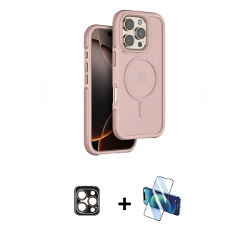 MARSİLYAN™- iPhone 16 Pro Max Kılıf Çekirdek Minimal Prime - Siyah 3D Antistatik Cam Ekran Koruyucu + PVD Metal Kamera Lens - GD