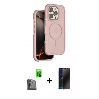 MARSİLYAN™- iPhone 16 Pro Max Kılıf Çekirdek Minimal Prime - Siyah 3D Antistatik Hayalet Cam Ekran Koruyucu + Raze Metal Kamera Lens - SH