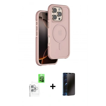 MARSİLYAN™- iPhone 16 Pro Max Kılıf Çekirdek Minimal Prime - Siyah 3D Antistatik Hayalet Cam Ekran Koruyucu + Raze Metal Kamera Lens - BZ