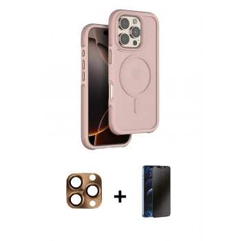 MARSİLYAN™- iPhone 16 Pro Max Kılıf Çekirdek Minimal Prime - Siyah 3D Antistatik Hayalet Cam Ekran Koruyucu + Pers Alüminyum Kamera Lens - CLTM