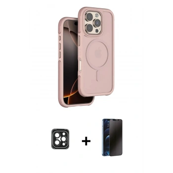 MARSİLYAN™- iPhone 16 Pro Max Kılıf Çekirdek Minimal Prime - Siyah 3D Antistatik Hayalet Cam Ekran Koruyucu + PVD Metal Kamera Lens - SH