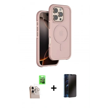MARSİLYAN™- iPhone 16 Pro Max Kılıf Çekirdek Minimal Prime - Siyah 3D Antistatik Hayalet Cam Ekran Koruyucu + Raze Metal Kamera Lens - NLGY