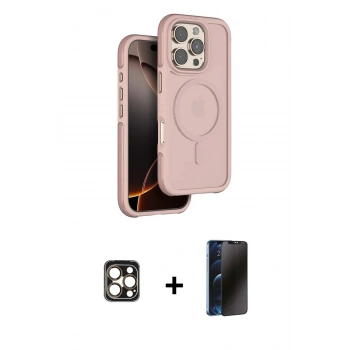 MARSİLYAN™- iPhone 16 Pro Max Kılıf Çekirdek Minimal Prime - Siyah 3D Antistatik Hayalet Cam Ekran Koruyucu + PVD Metal Kamera Lens - GD