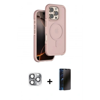 MARSİLYAN™- iPhone 16 Pro Max Kılıf Çekirdek Minimal Prime - Siyah 3D Antistatik Hayalet Cam Ekran Koruyucu + Pers Alüminyum Kamera Lens - GI